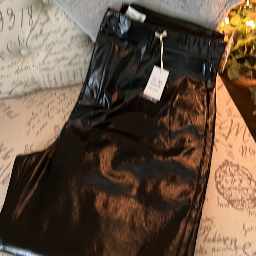ABERCROMBIE  Faux Leather Ankle 90s Straight Ultra High Rise Pants 33/16 NAVY